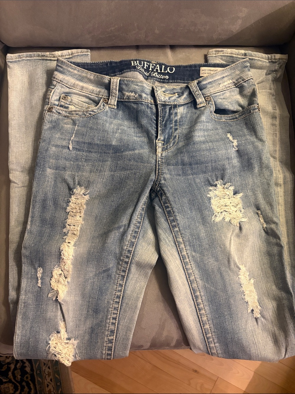 Buffalo David Bitton Light Blue Distressed Straight Leg Jeans
